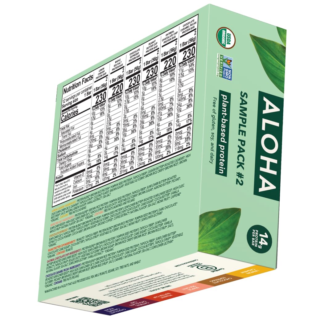 ALOHA Organic Plant Protein Bars: Vegan, Low Sugar, Gluten-Free, Low Carb.12 Count (Pack of 1)