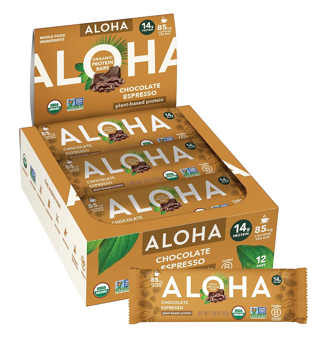 ALOHA Organic Plant Protein Bars: Vegan, Low Sugar, Gluten-Free, Low Carb.12 Count (Pack of 1)