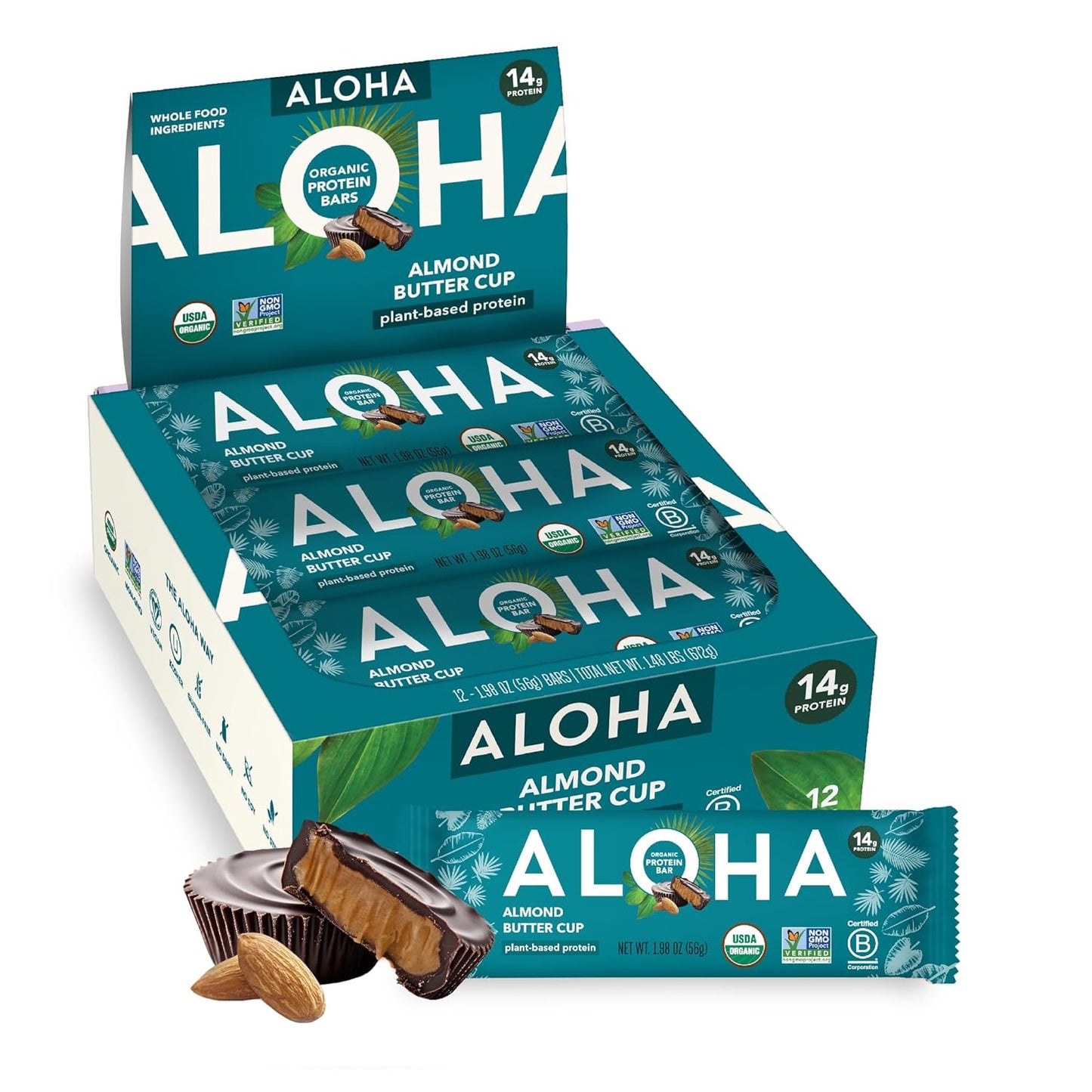 ALOHA Organic Plant Protein Bars: Vegan, Low Sugar, Gluten-Free, Low Carb.12 Count (Pack of 1)