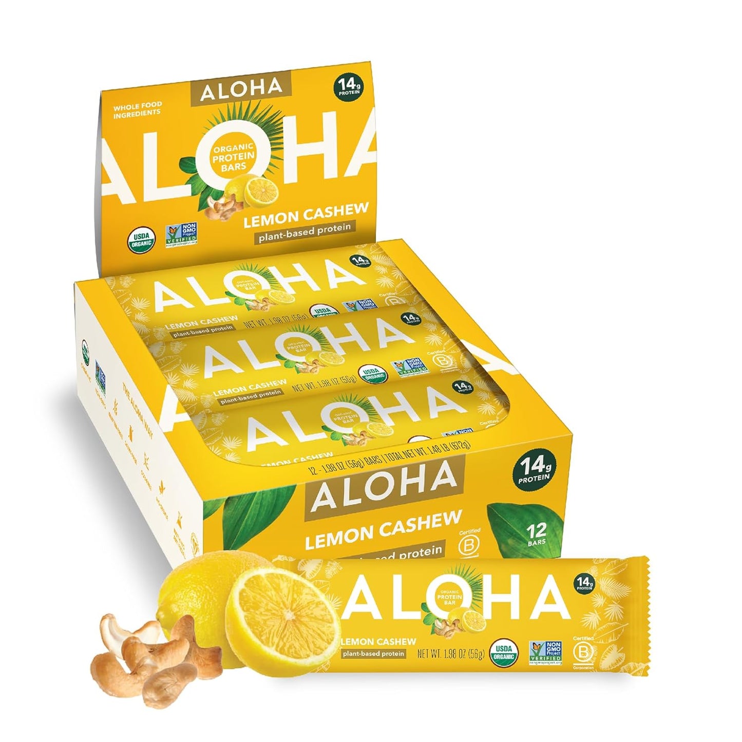 ALOHA Organic Plant Protein Bars: Vegan, Low Sugar, Gluten-Free, Low Carb.12 Count (Pack of 1)