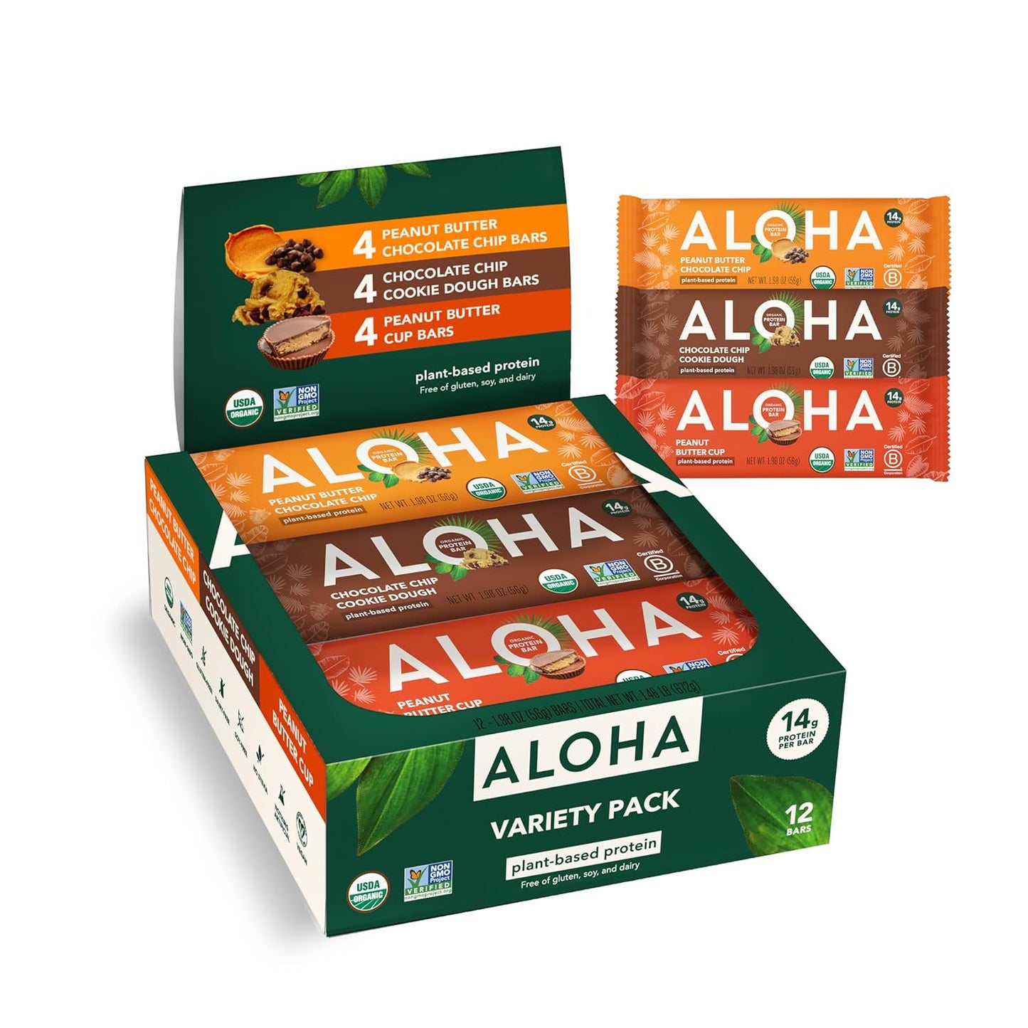 ALOHA Organic Plant Protein Bars: Vegan, Low Sugar, Gluten-Free, Low Carb.12 Count (Pack of 1)