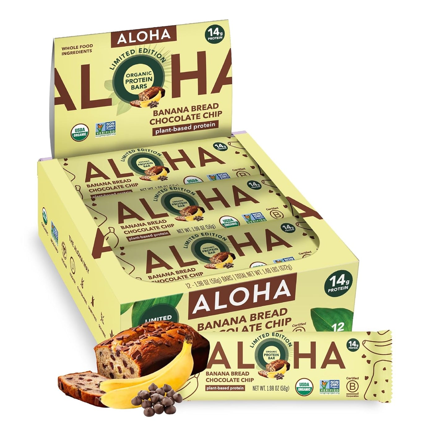 ALOHA Organic Plant Protein Bars: Vegan, Low Sugar, Gluten-Free, Low Carb.12 Count (Pack of 1)