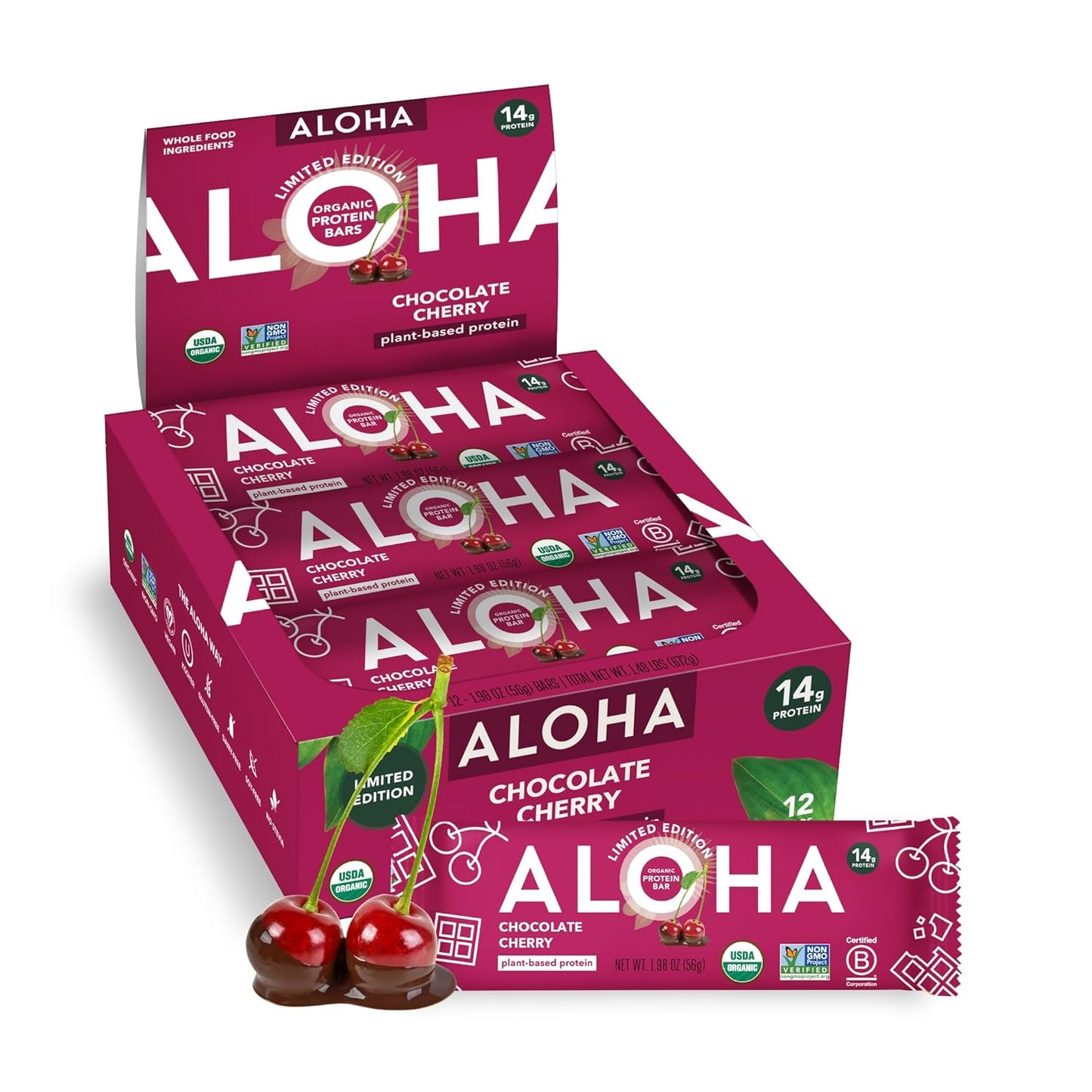 ALOHA Organic Plant Protein Bars: Vegan, Low Sugar, Gluten-Free, Low Carb.12 Count (Pack of 1)