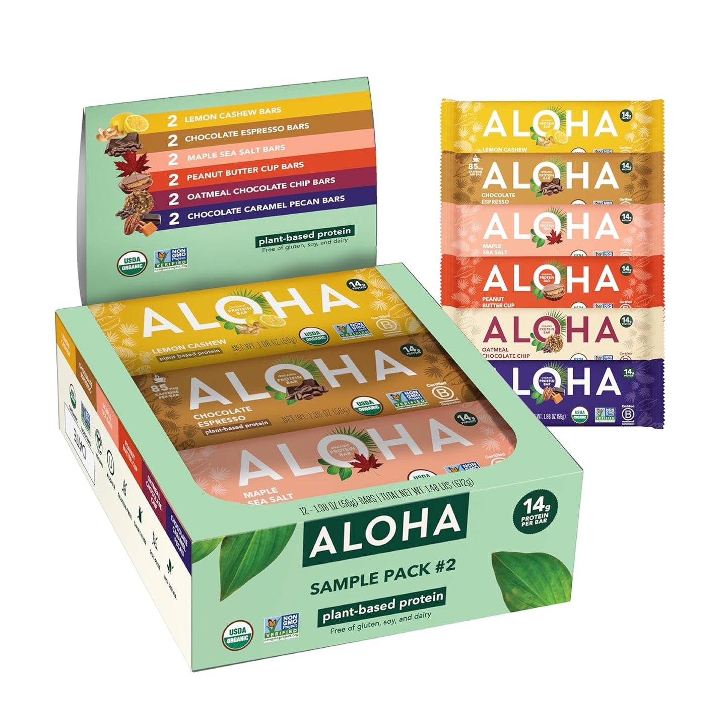 ALOHA Organic Plant Protein Bars: Vegan, Low Sugar, Gluten-Free, Low Carb.12 Count (Pack of 1)