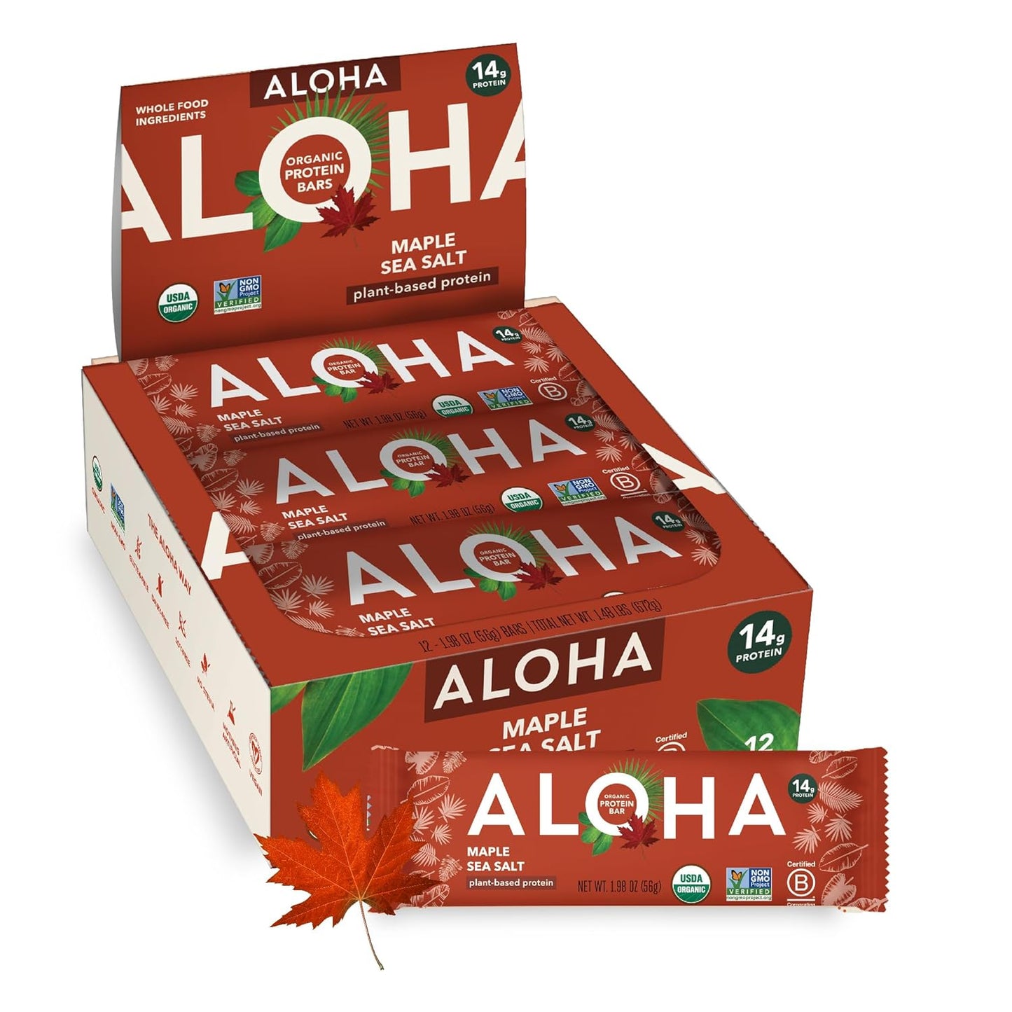 ALOHA Organic Plant Protein Bars: Vegan, Low Sugar, Gluten-Free, Low Carb.12 Count (Pack of 1)