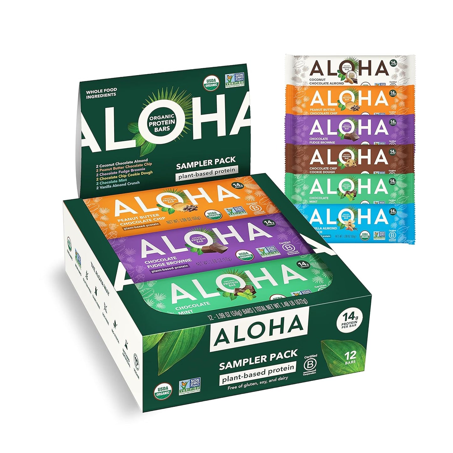 ALOHA Organic Plant Protein Bars: Vegan, Low Sugar, Gluten-Free, Low Carb.12 Count (Pack of 1)