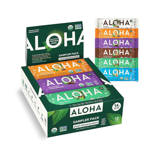 ALOHA Organic Plant Protein Bars: Vegan, Low Sugar, Gluten-Free, Low Carb.12 Count (Pack of 1)
