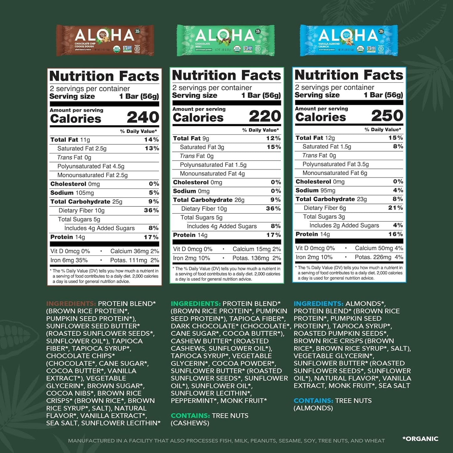 ALOHA Organic Plant Protein Bars: Vegan, Low Sugar, Gluten-Free, Low Carb.12 Count (Pack of 1)