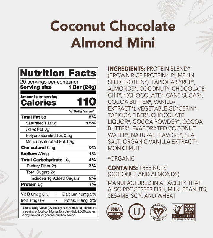 Coconut Chocolate Almond Mini Bars 20-count