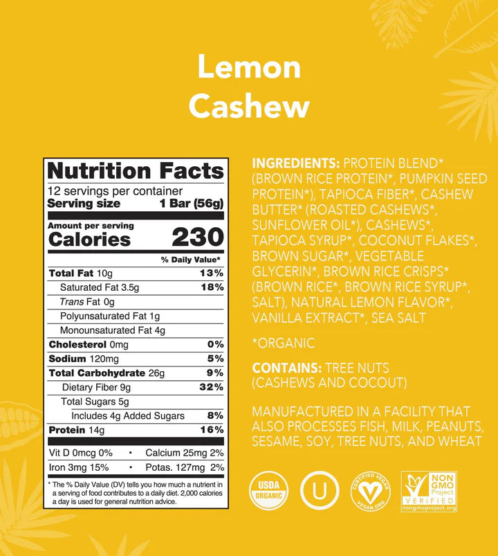 Lemon Cashew Protein Bars 12-count
