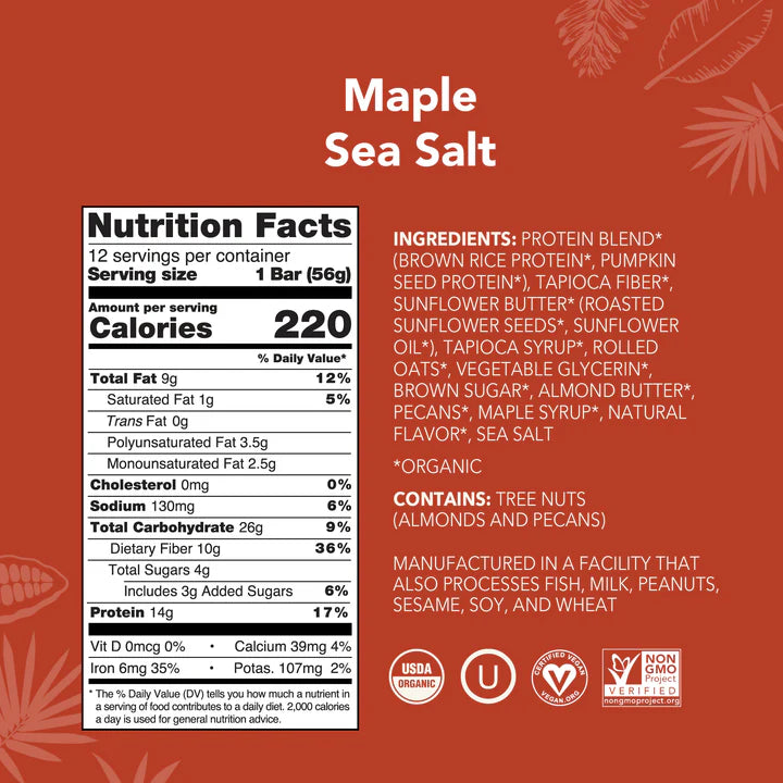 Maple Sea Salt Protein Bars 12-count