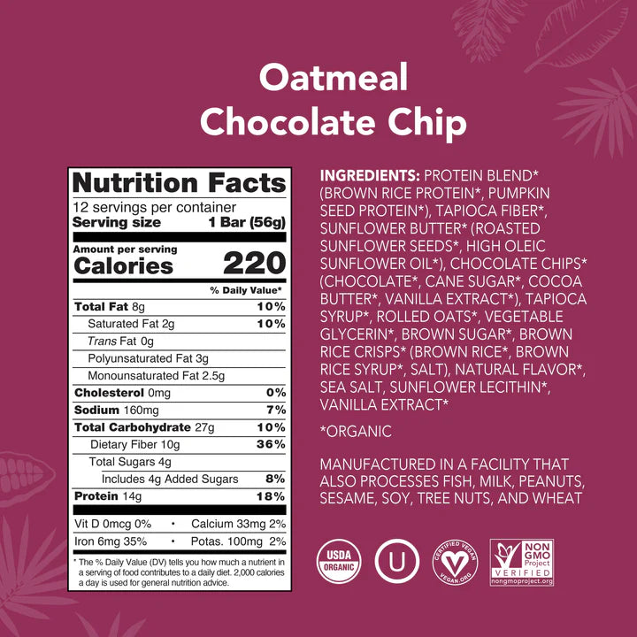 Oatmeal Chocolate Chip Protein Bars 12-count