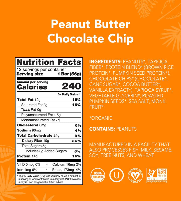 Peanut Butter Chocolate Chip Protein Bars 12-count