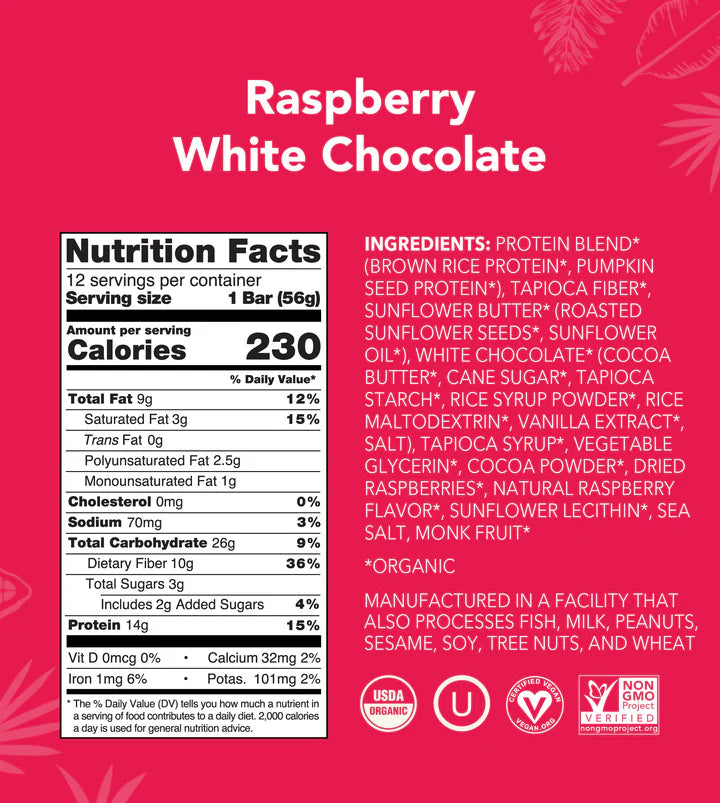 Raspberry White Chocolate Protein Bars (Out of Stock) 12-count